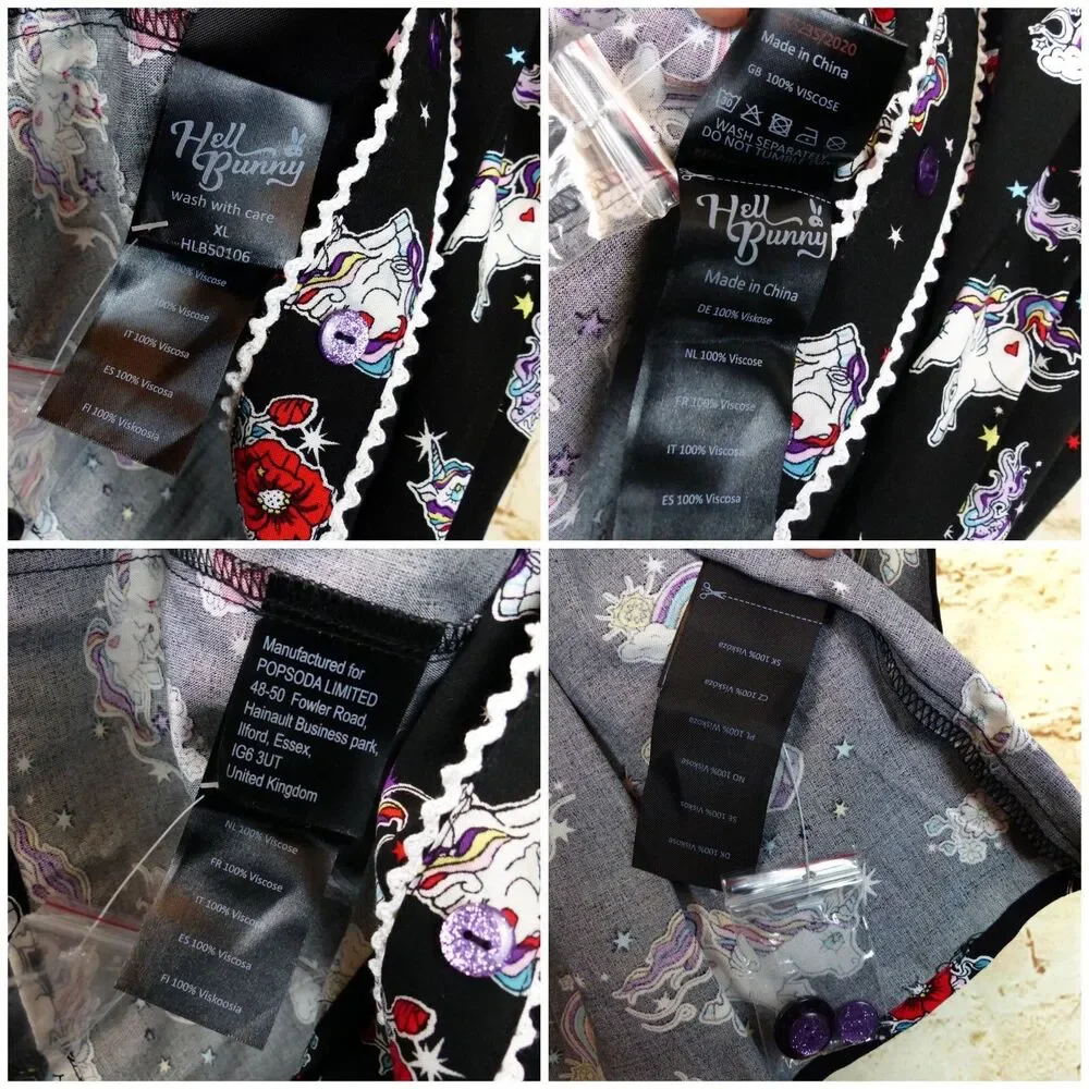 Hell Bunny Skirt Women XL Black Unicorn Rainbow 60s Mod Retro Kidcore Kawaii NWT - Picture 13 of 15